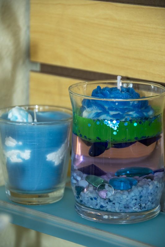 A gel candle built as an underwater scene
